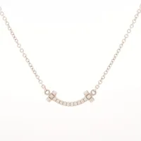 ティファニー Tスマイル ミニ ダイヤ ネックレス 750(WG)