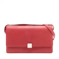 セリーヌ クラシックボックス レザー×パイソン ショルダーバッグ レッド