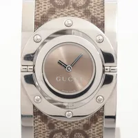 グッチ トワール バングルウォッチ 112 SS×革 QZ シルバー文字盤