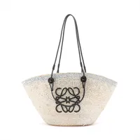 ロエベ アナグラム バスケット ラフィア×レザー カゴバッグ ベージュ