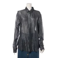 サンローランパリ シルク×ポリエステル シャツ 19年 38 ブラック×シルバー