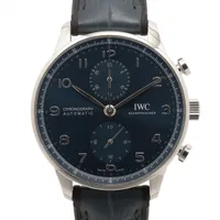 IWC ポルトギーゼ クロノグラフ IW371606 SS×社外革 AT 青文字盤 ＡＢランク