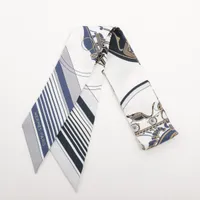エルメス ツイリー Ex Libris エクスリブリス シルク スカーフ ブルー×ホワイト Ａランク