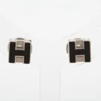 エルメス カージュドアッシュ Hキューブ メタル ピアス(両耳用) ブラック×シルバー ＡＢランク