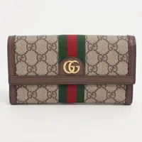 グッチ GGスプリーム 523153 キャンバス×レザー 長財布 ベージュ×ブラウン ＡＢランク