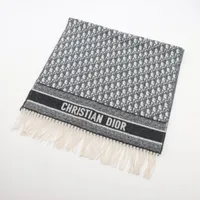 ディオール オブリーク 01CDO309I093 カシミヤ マフラー ネイビー×ホワイト ＡＢランク