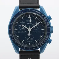 オメガ×スウォッチ スピードマスター ミッショントゥ ネプチューン SO33N100 CE×ナイロン QZ 青文字盤 Ａランク