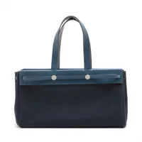 エルメス エールバッグ カバスGM トワルオフィシエ×カーフレザー ネイビー シルバー金具