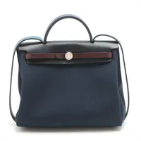 エルメス エールバッグジップPM トワルミリタリー×ヴァッシュハンター ネイビー シルバー金具 ＡＢランク