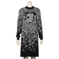 エルメス カシミヤ×シルク ニットワンピース 19AW ブラック×ホワイト ＡＢランク