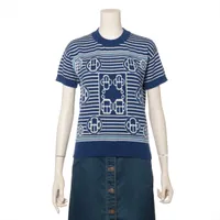 エルメス カシミヤ 半袖ニット 19SS ブルー×ホワイト