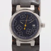 ヴィトン Q121B SS×革 QZ パープル文字盤