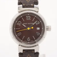 ヴィトン タンブール Q1211 SS×革 QZ ブラウン文字盤