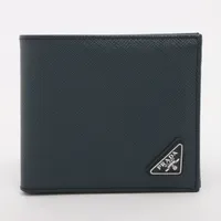 プラダ サフィアーノ トライアング 2MO738 レザー 二つ折り財布 ネイビー ＡＢランク