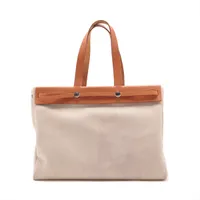 エルメス エールバッグ カバスMM トワルアッシュ×レザー ベージュ シルバー金具