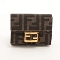 フェンディ バゲット マイクロ三つ折り財布 8M0395 キャンバス×レザー コンパクトウォレット ブラウン ＡＢランク
