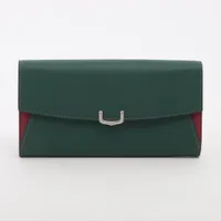 カルティエ Cドゥカルティエ レザー 長財布 グリーン×ブラウン ＡＢランク