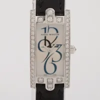 ハリーウィンストン アヴェニューＣ 332LQW WG×革 QZ シルバー文字盤