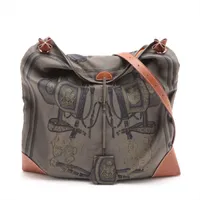 エルメス シルキーシティPM レザー×シルク グレー シルバー金具 ＡＢランク