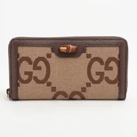 グッチ ジャンボGG 658634 キャンバス×レザー ラウンドジップ