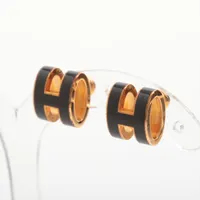 エルメス ミニポップアッシュH GP ピアス(両耳用) ブラック×ゴールド ＡＢランク