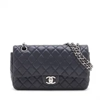 シャネル マトラッセ25 ラムスキン ネイビー シルバー金具 ＡＢランク