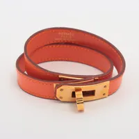 エルメス ケリードゥブルトゥール GP×革 ブレスレット □F:2002年 ゴールド×オレンジ ＡＢランク