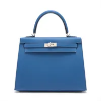 エルメス ケリー25 ヴォーエプソン ブルーフランス シルバー金具