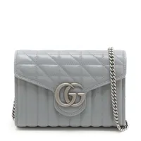 グッチ GGマーモント レザー チェーンウォレット グレー ＳＡランク