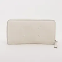 メゾンマルジェラ 4ステッチ レザー ラウンドジップウォレット ホワイト ＡＢランク