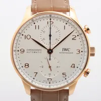 IWC ポルトギーゼ クロノグラフ IW371611 RG×社外革 AT シルバー文字盤 ＡＢランク