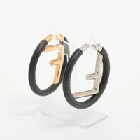 フェンディ エフイズフェンディ GP×革 フープピアス IT2518 ゴールド×シルバー ＡＢランク