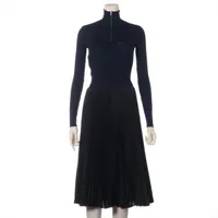 プラダ ウール×ポリエステル ニットワンピース 19SS ネイビー ＡＢランク