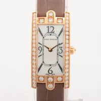 ハリーウィンストン レディアベニューCミニ AVCQHM16RR017 PG×革 QZ シェル文字盤