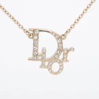 クリスチャンディオール Diorロゴ GP×ラインストーン ネックレス