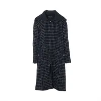 シャネル ココボタン ウール×ポリエステル ロングコート 22年 38 ネイビー Ａランク