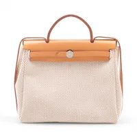 エルメス エールバッグPM トワルGM×カーフレザー ベージュ シルバー金具 Ｂランク