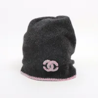 シャネル ココマーク カシミヤ×シルク ニットキャップ 21B グレー×ピンク ＡＢランク