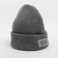 グッチ ロゴ ウール ニットキャップ グレー Ａランク