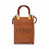 フェンディ サンシャイン ショッパースモール レザー 2WAYハンドバッグ ブラウン Ａランク