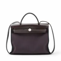 エルメス エールバッグジップPM トワルミリタリー×レザー パープル シルバー金具 ＡＢランク
