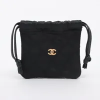 シャネル ビコローレ ファブリック×レザー×GP 巾着 ブラック ゴールド金具 ＡＢランク