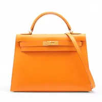エルメス ケリー32 ボックスカーフ オレンジ ゴールド金具 ＡＢランク