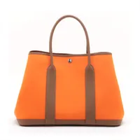 エルメス ガーデンパーティ36 PM トワルオフィシエ×ネゴンダ ベージュ×オレンジ シルバー金具