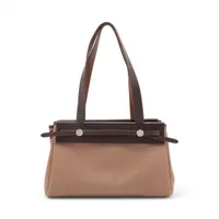 エルメス エールバッグ カバスPM トワルオフィシエ×カーフレザー ブラウン シルバー金具