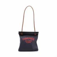 エルメス アリーヌMM トワルシェブロン×レザー ネイビー シルバー金具 ＡＢランク
