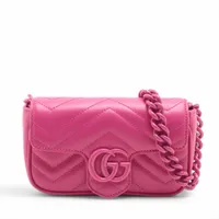 グッチ GGマーモント レザー チェーンショルダーバッグ ピンク ＳＡランク