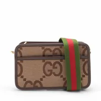 グッチ ジャンボGG キャンバス×レザー ショルダーバッグ ブラウン Ａランク