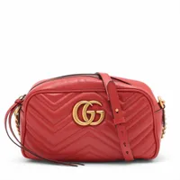 グッチ GGマーモント レザー チェーンショルダーバッグ レッド ＡＢランク