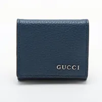 グッチ ロゴ 771160 レザー コンパクトウォレット ネイビー Ａランク